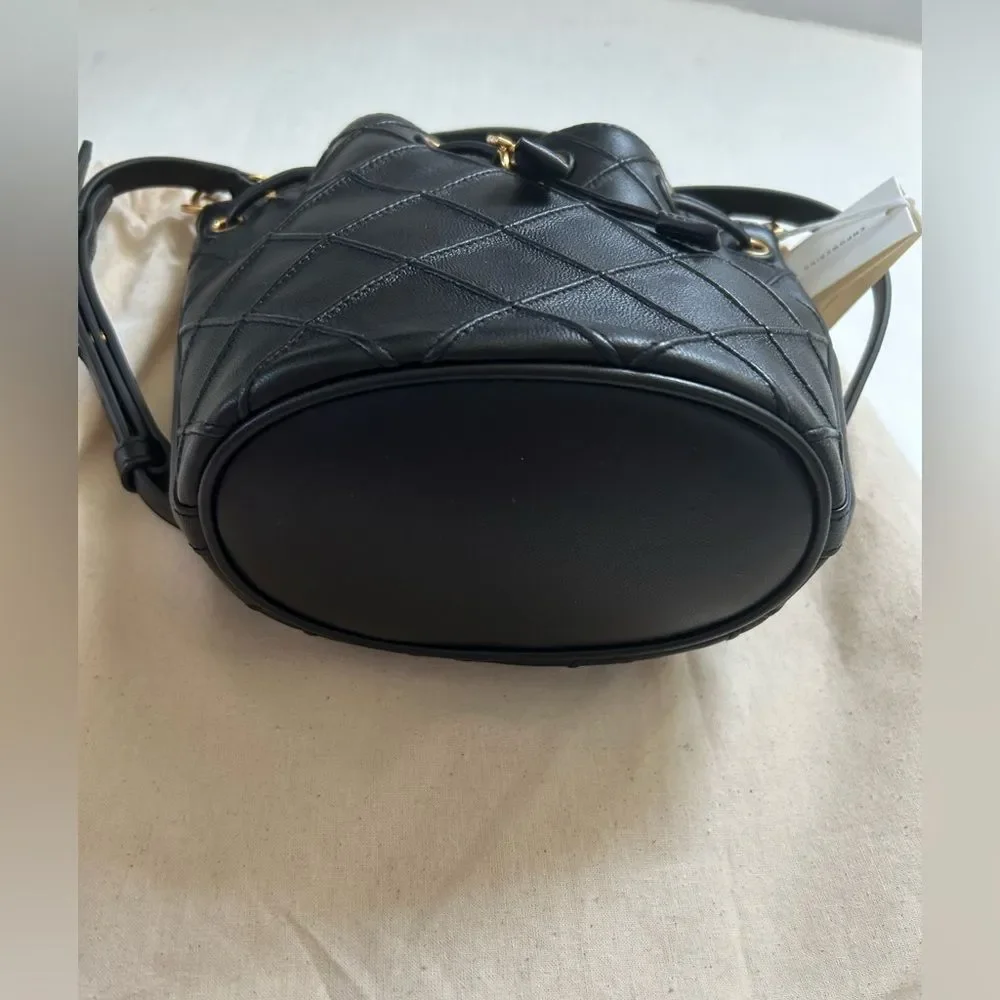 Tory Burch Fleming Black Quilted Soft Leather Bucket Bag NWT